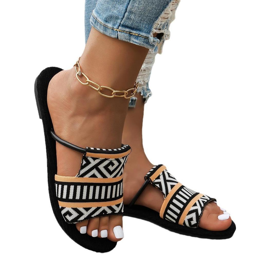 Summer New Flat Bottomed Cool Slippers Women Ethnic Style Casual Flat Bottomed Slippers Fashion
