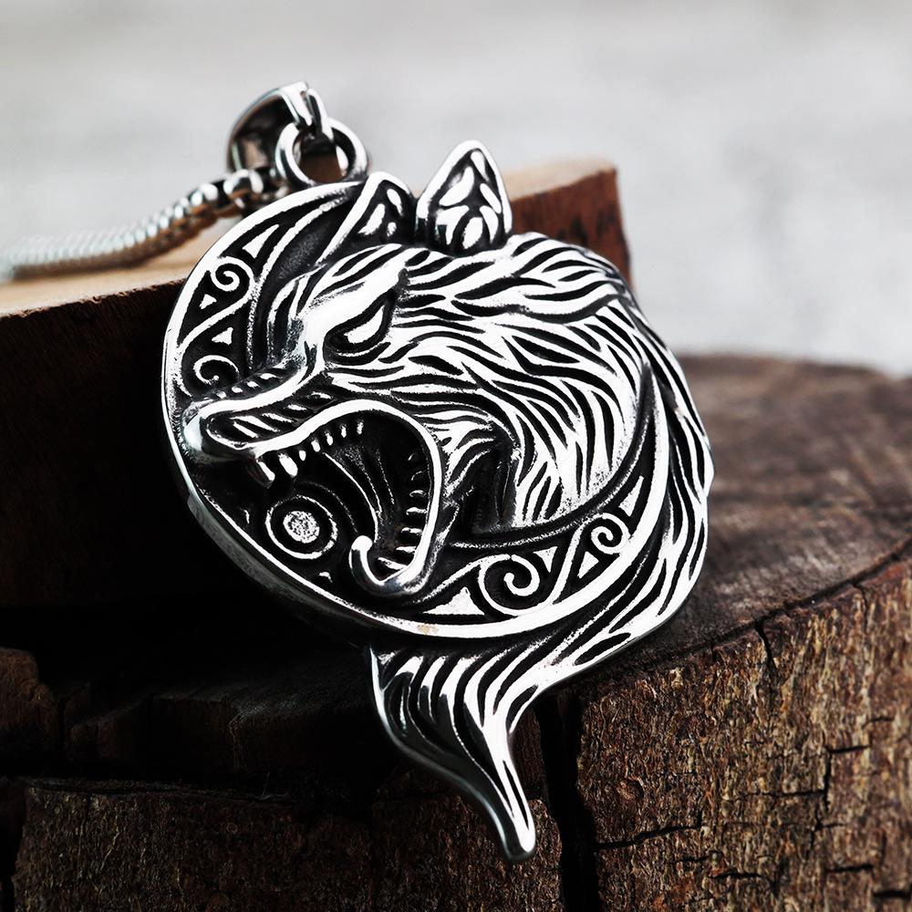 2025 Viking Wolf Head Pendant Necklace - Stainless Steel Men's Punk Jewelry
