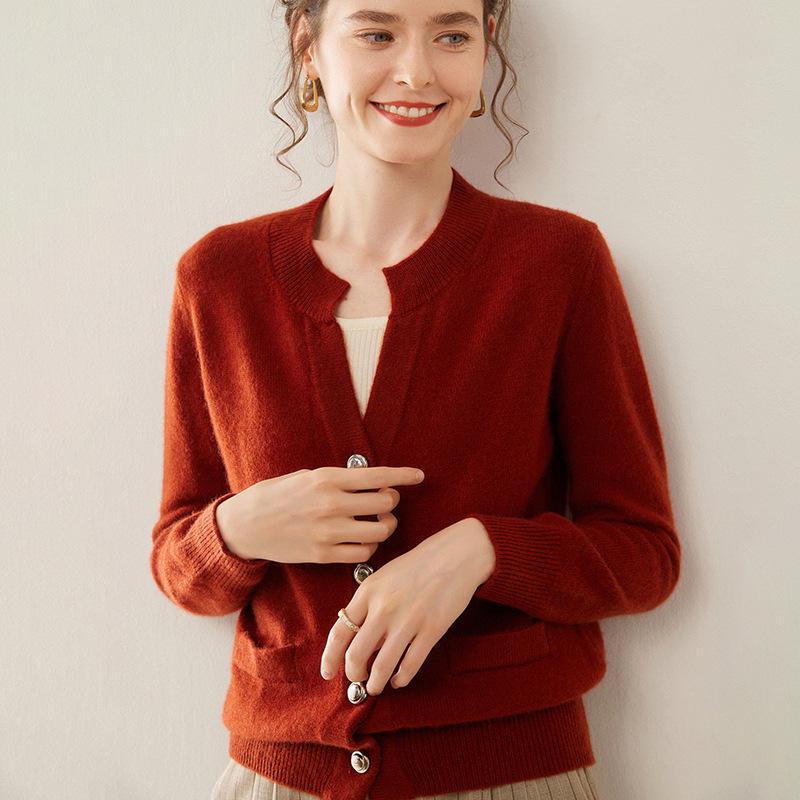 Women's Slim Fit Cashmere Cardigan - Stylish & Versatile Round Neck Knit Sweater