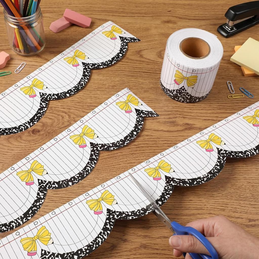 Autocollant Décoratif Bande Adhésive Bordure pour Tableau d'Affichage Motif Crayon 10M Auto-adhésif pour Salle de Classe Tableau Noir Bureau