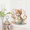 Cat Tea Cup Floral Heart Wall Sticker Self-Adhesive No Glue Residue Hallway Bedroom Home Decor Art