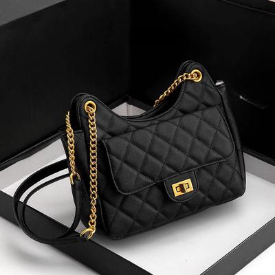 Bolso Bandolera de Hombro Único de Cadena con Estampado de Diamantes de Viento Fragante Pequeño Bolso Casual con Cierre Popular Este Año para Mujer