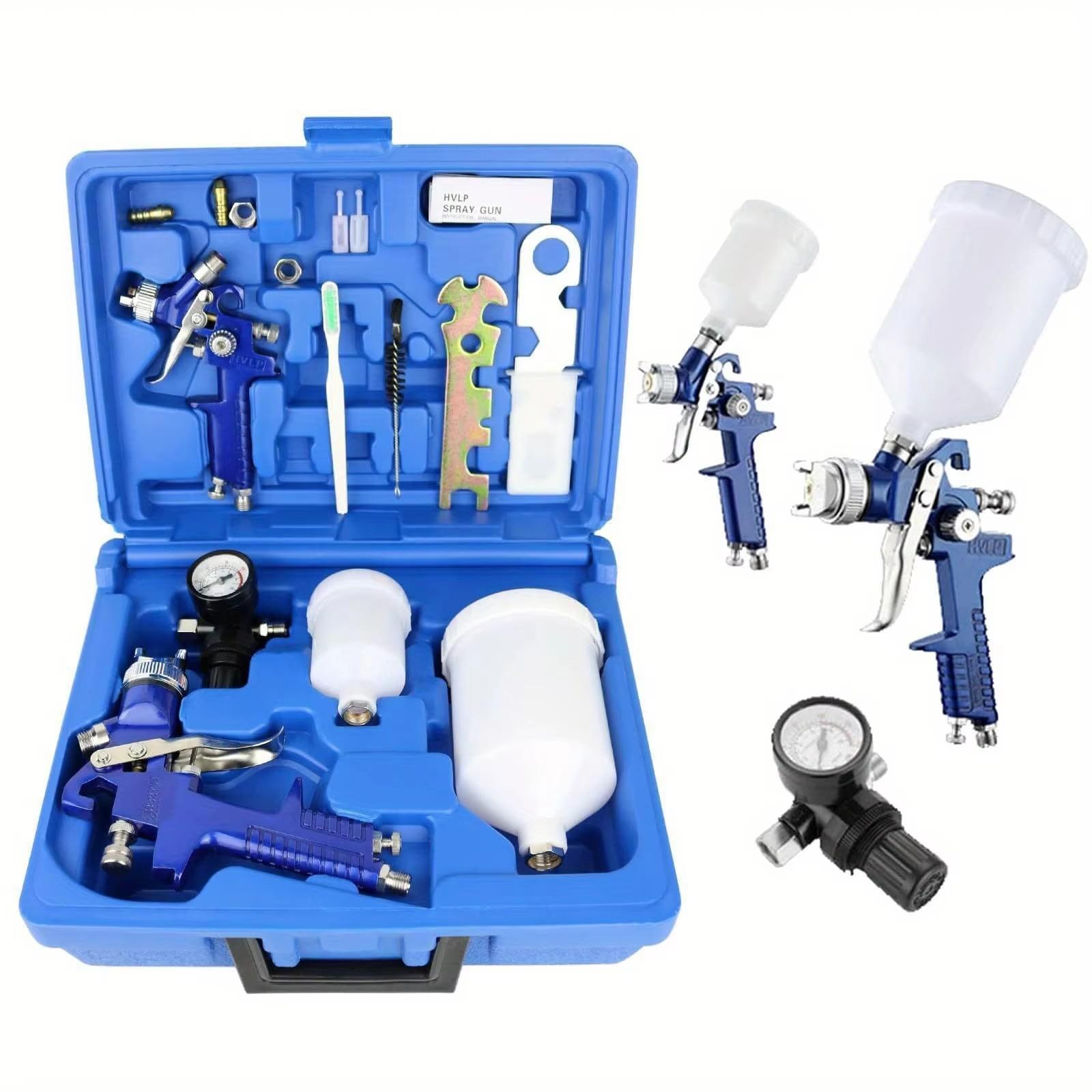 

2 Pcs/Set HVLP Paint Sprayer Set, 0.8MM & 1.4MM Nozzle Professional Air Gravity Feed Spray Gun Kit for Car Furniture Painting