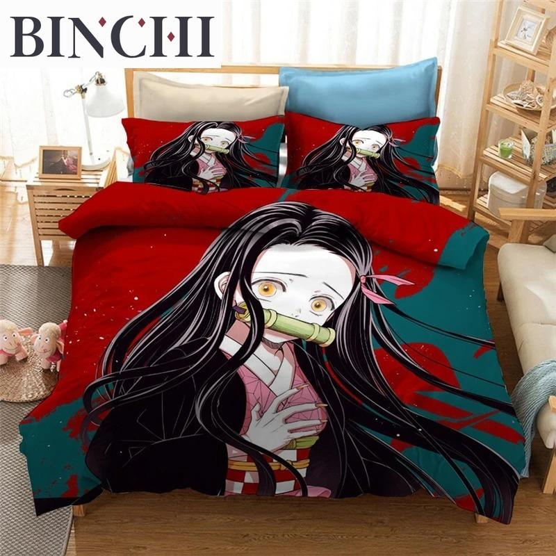 Set Biancheria da Letto Stampato 3D Demon Slayer Giappone Anime Copripiumini Piumone Biancheria da Letto Tessili per la Casa Biancheria da Letto