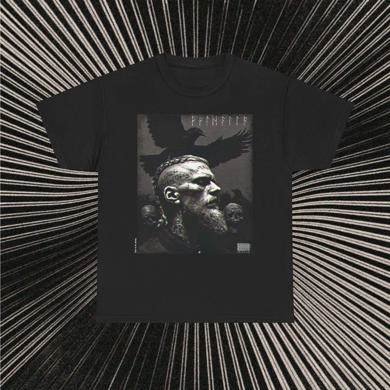 Dark Valhalla Viking Metalcore Tee: Norse Mythology Ravens Graphic M