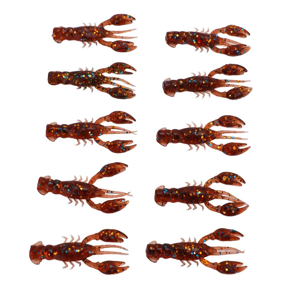 10pcs Soft Fishing Lure Crawdad Bait PVC Shrimp Artificial Soft Lure Baits for Bass FishingDark Brown A Pack of Ten