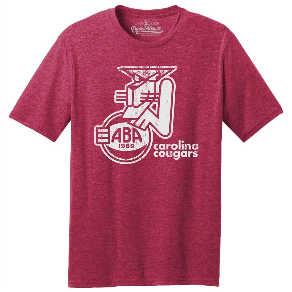 Carolina Cougars 1969 ABA Logo Basketball TRI-BLEND Tee Shirt - Red Heather