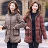 Mom's Winter Plus Size Velvet Cotton Jacket for Middle-Aged & Elderly - Warm, Thickened, Mid-Length Plaid Design