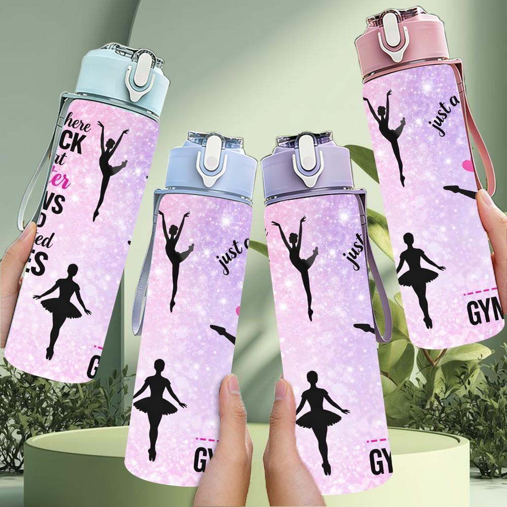 1PC Gymnastics Girl Sport Inspire Quote Art 750ml Color Plastic Sports Water Bottle Leakproof Flip Straw Lid Suitable for Sports Office Home Use