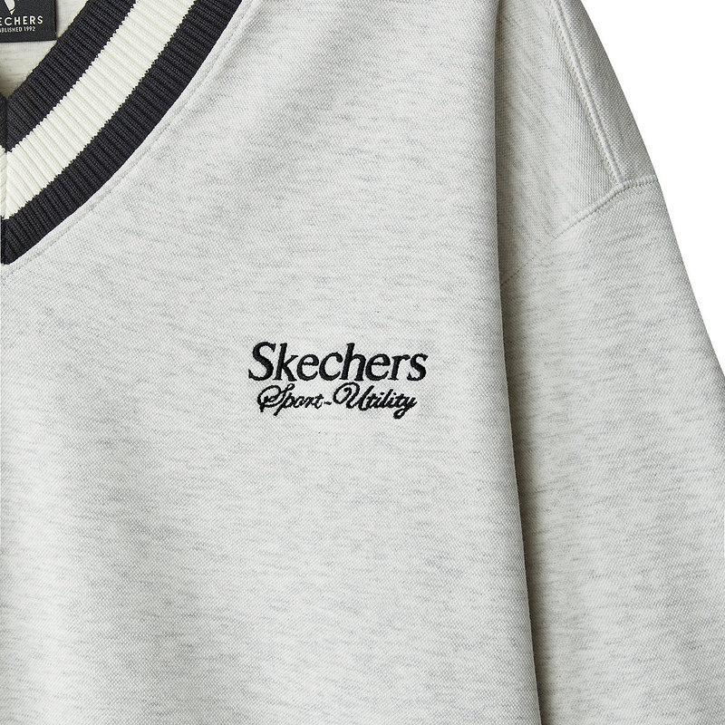 Skechers Sports League Series American Retro Sports Fashion Comfortable V-Neck Letter Long Sleeve Sweatshirt Men Sweatshirt White L324M028-0248