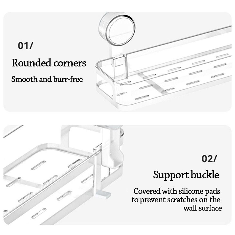 Simple Wall Mounted Bathroom Storage Rack Suction Cup Design Non Perforated Bathroom Toiletries Holder Shower Storage Shelf Home