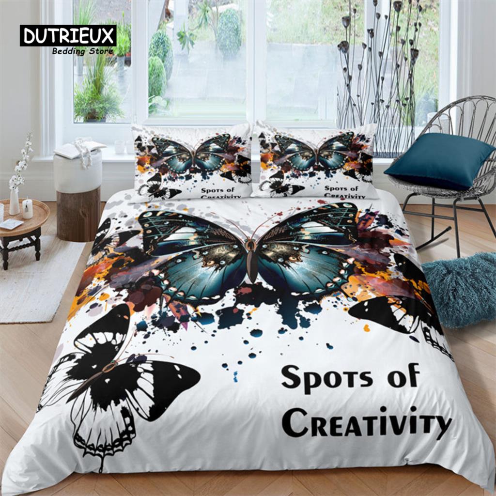 Soft Butterfly Bedding Set Microfiber Leopard Print Background Duvet Cover Set For Adult Bedroom Decor As Greetings and Presents