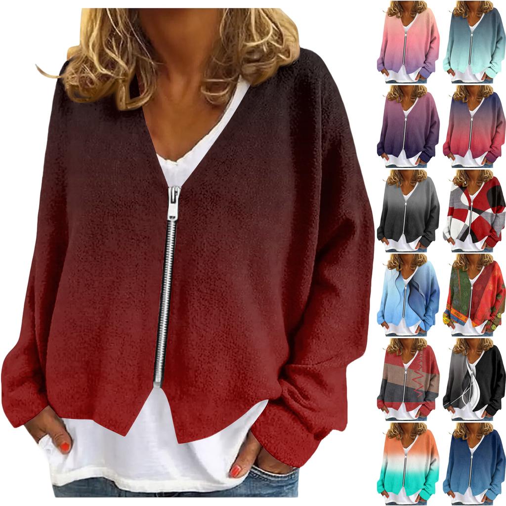 Womens Zip Up Sweaters Sweatshirts Long Sleeve Oversized Jackets Soft Casual Loose Tunic Tops