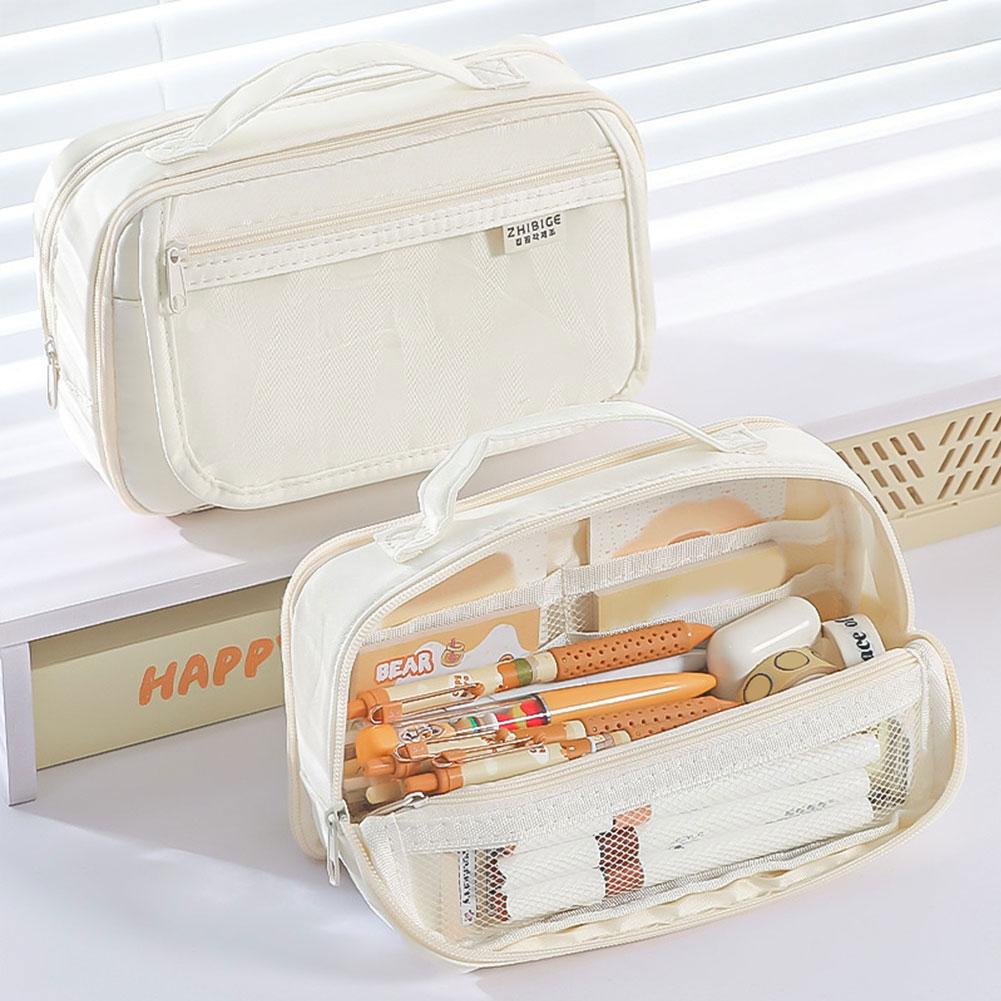 Transparent Magnetic Standable Pencil Case Large Capacity Stationery Bag Ins Style High Value School Supplies for Students