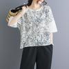DIMANAF 2026 Summer Women Plus Size New Blouse Shirt Short Sleeve Cotton Casual Loose Lady Tops Tees Vintage Print Black