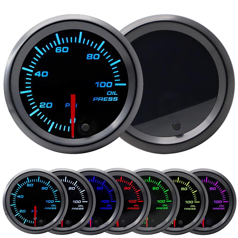 2' 52mm LED Tinted 7 Color Series Boost/Water Temp/Oil Temp/Oil Pressure/Voltmeter/Air Fuel Ratio/EGT/Tachometer RPM Car Gauge