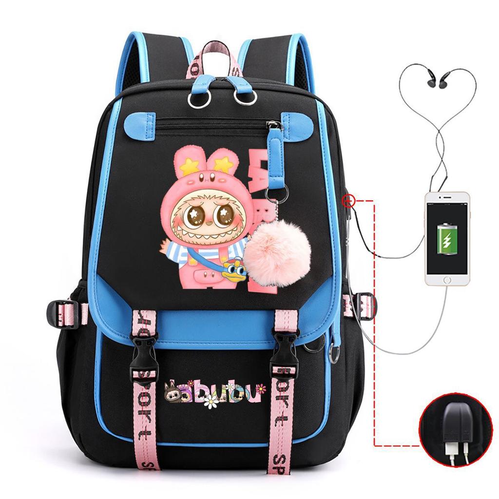 Cute LABUBU cartoon printed backpack for junior high school students with large capacity ins wind school bag