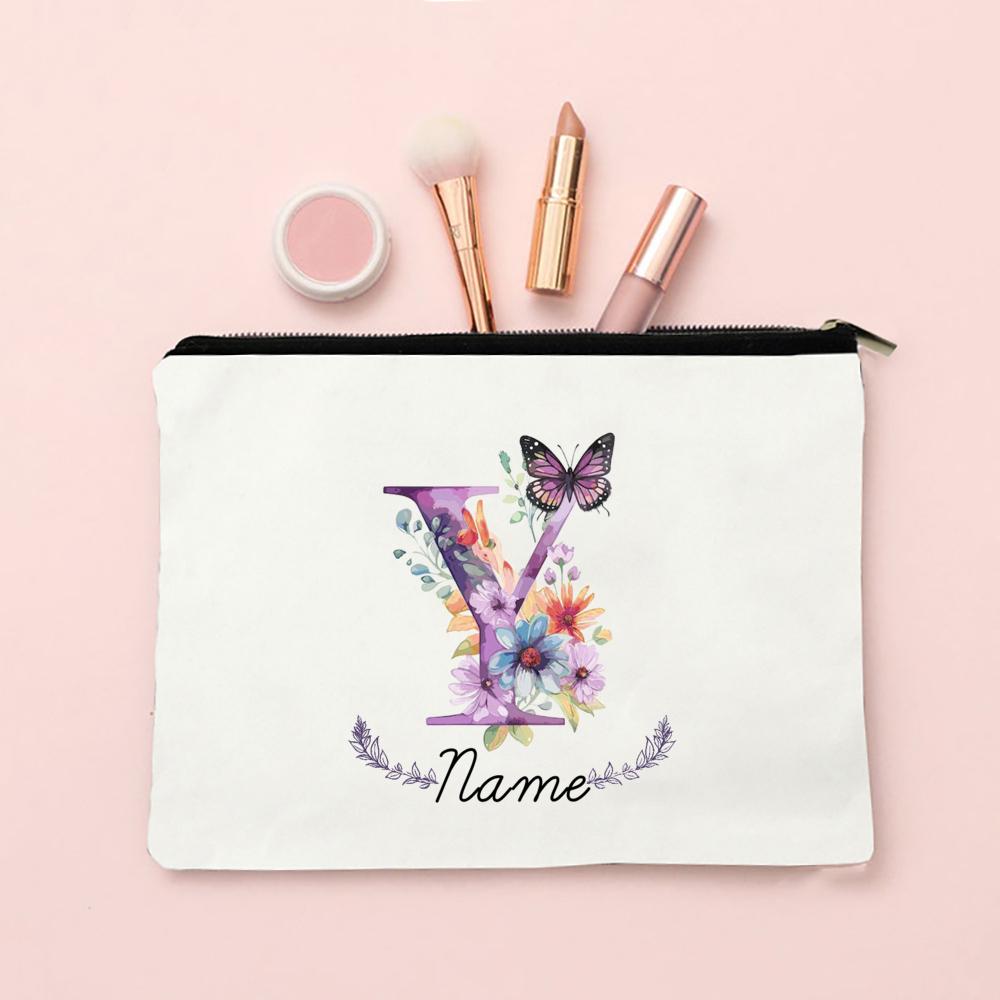 Personalized Initial with Name Makeup Bag for Women A-Z Cosmetic Bags Girls Travel Toiletry Pouch Wedding Birthday Gift for Her