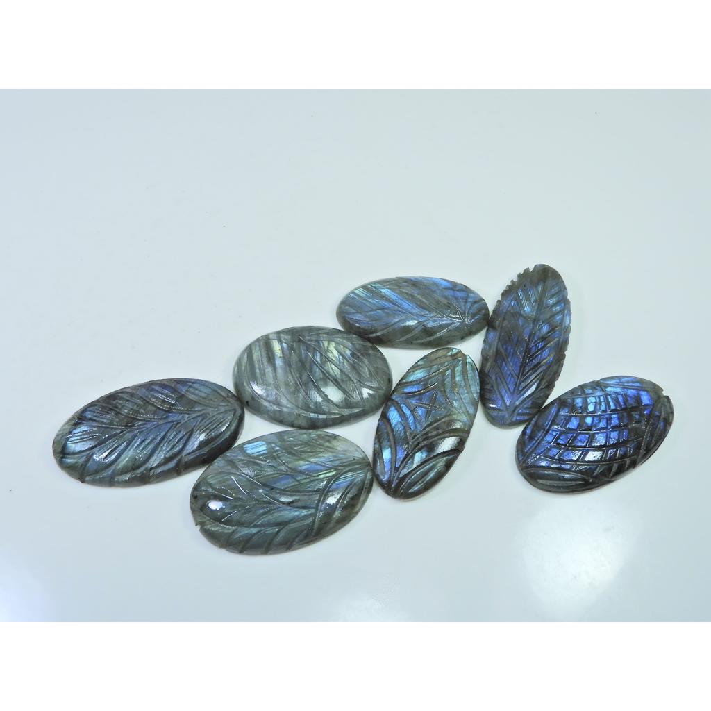 345Cts. Natural Labradorite Carving Oval Cabochon Loose Gemstone 07Pcs Lot LL-1131