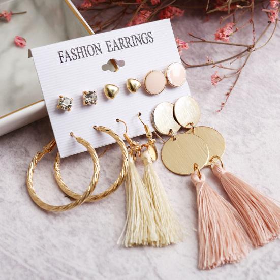 6Pcs/Set Bohemia Women Tassel Hook Earrings Ear Stud Set Jewelry Accessories