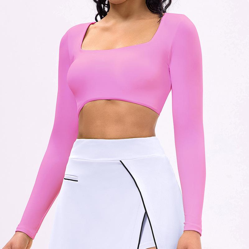 

Европейский и американский спортивный топ с длинным рукавом и нагрудными вкладышами - Идеально подходит для бега, тенниса, гольфа и йоги. Medium розовый/красный