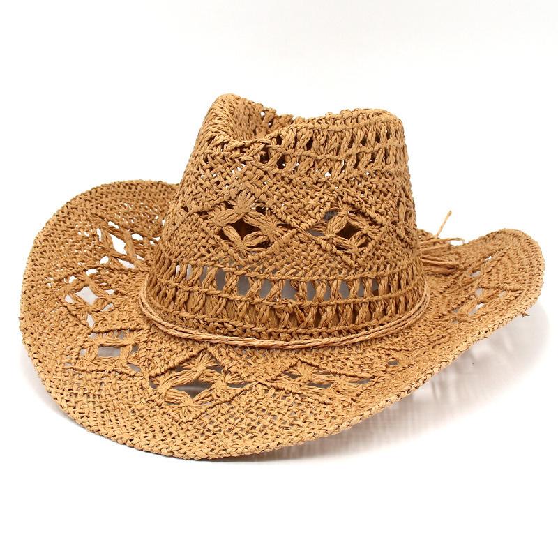 Hot-selling Hollowed-out Panama Straw Hat Women's Retro Straw Woven Western Cowboy Hat Men's Summer Sunscreen Beach Hat