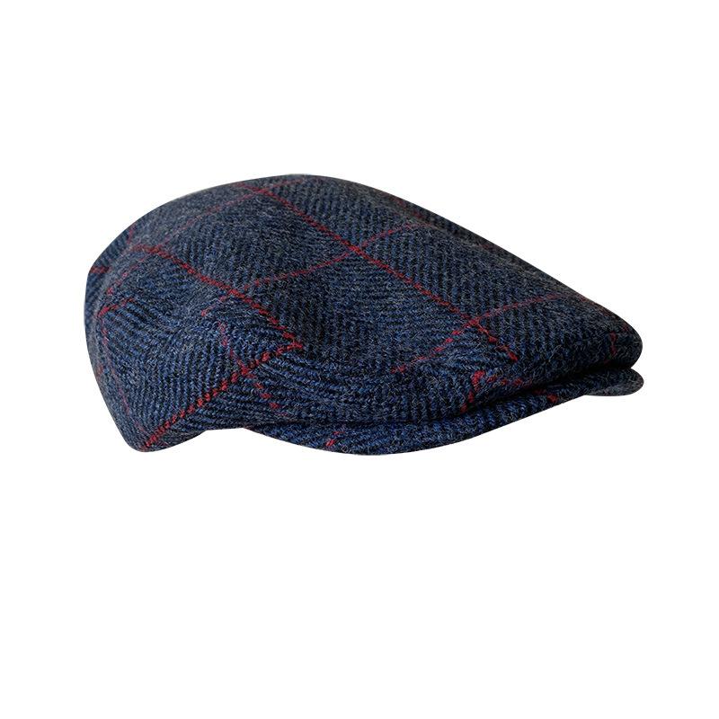 Gent Tweed Retro Big Size 60cm Newsboy Caps Men Autumn Woolen Striped Checkered Forward Hat Herringbone Flat Top Detective Beret