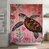 Tropical Turtle Shower Curtain Floral Print Pink Polyester Fabric Bathroom Decoration Customized
