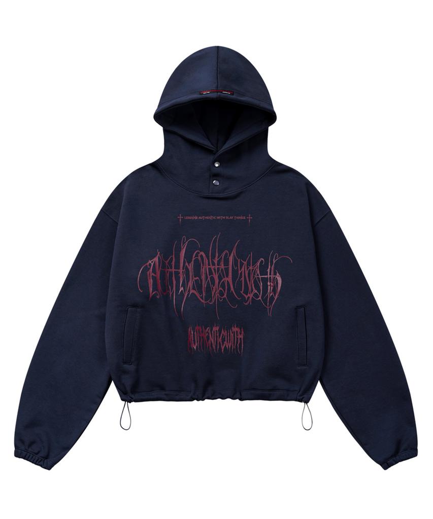 Devil Over Boxy Hoodie - Navy