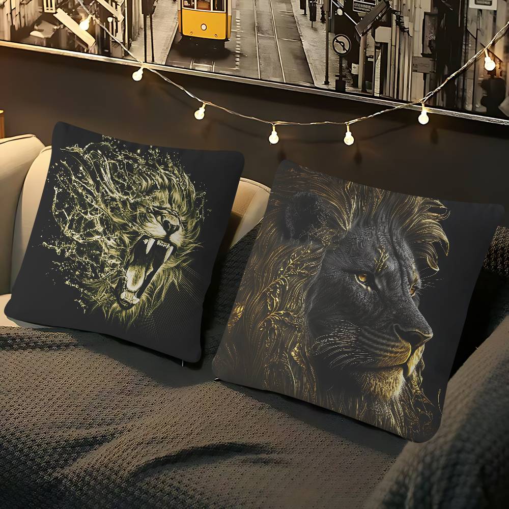 Black Gold Eagle Lion Pillowcase Toon Gift Cushion Cover Bedroom Home Sofa Chair Seat Decor Pillow Case