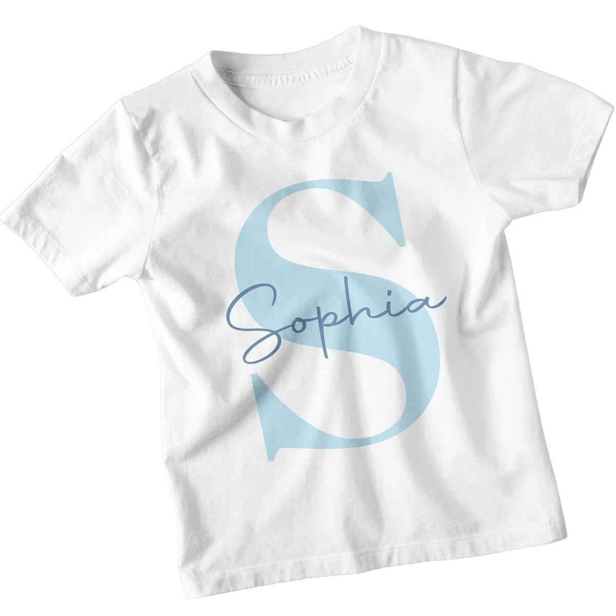 Personalised Sophia Name Initial S Girls T-Shirt Custom Kids Tee 140