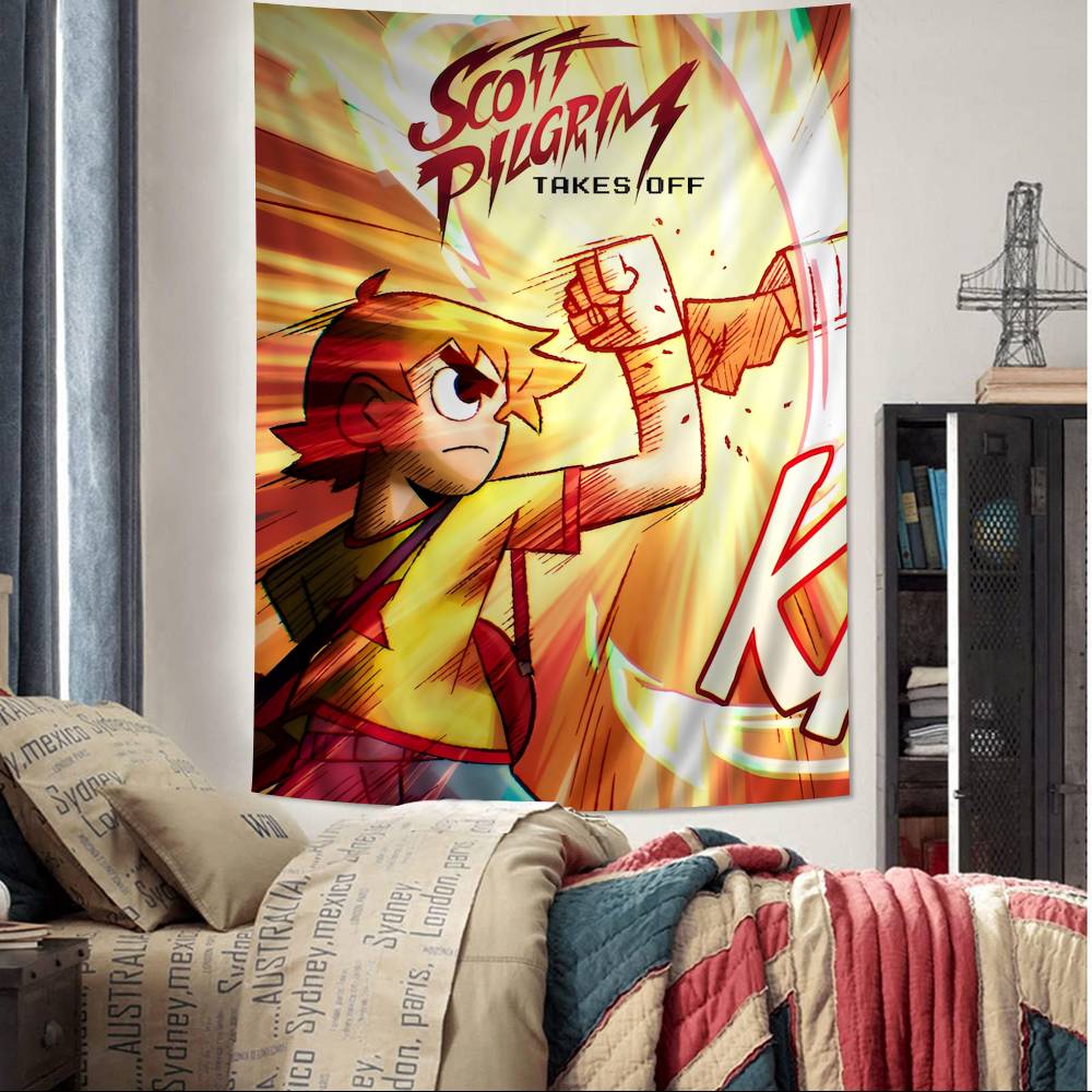 Vintage Film Scott Pilgrim VS The World Cartoon Wandteppich Kunst Science-Fiction Zimmer Heimdekoration Wandbehang Heimdekoration