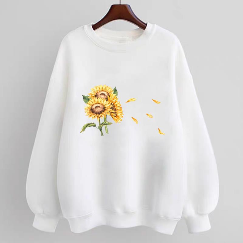 

(Азиатский размер) Женский принт с подсолнухом, трендовый акварельный милый принт, весна-осень-зима, модные повседневные пуловеры, флисовая одежда, толстовки с графическим рисунком