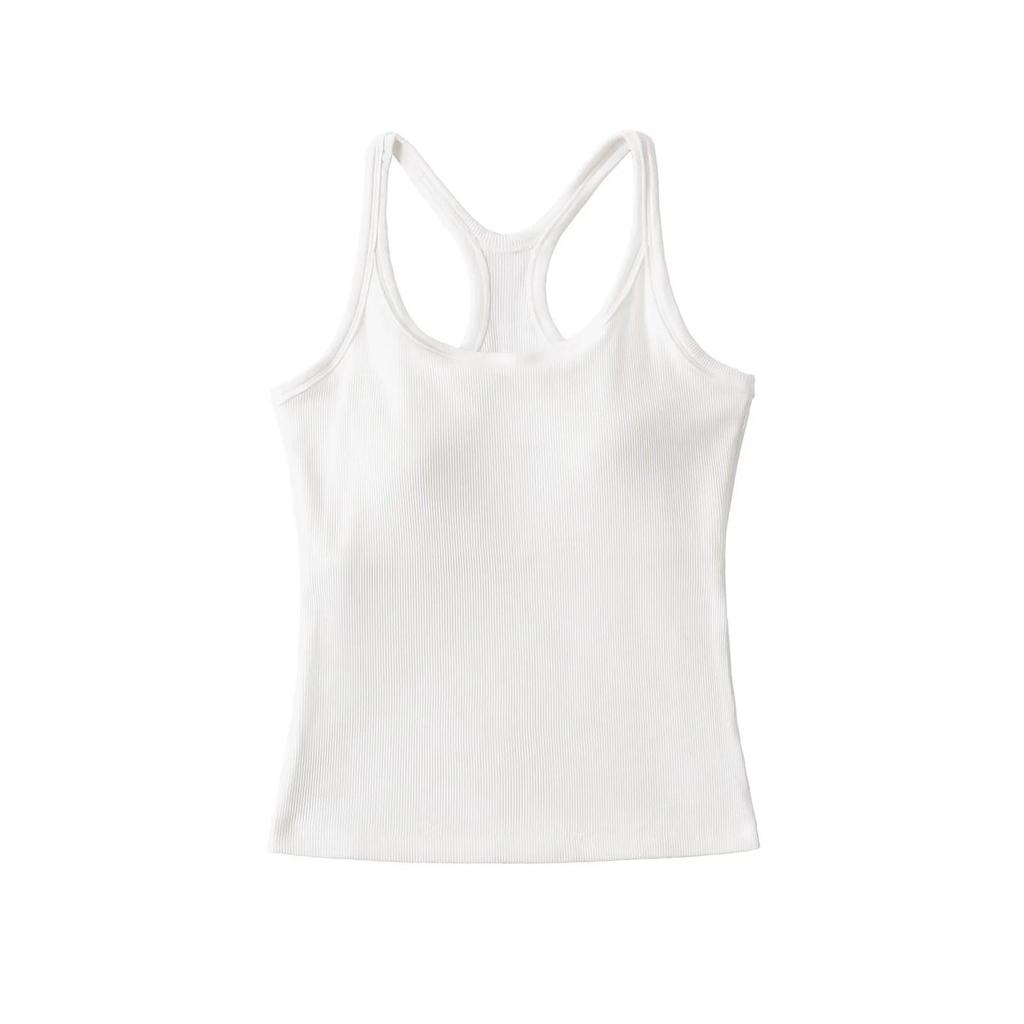 Women's Padded Racerback Tank Top: High Elasticity, Trendy, Perfect for Sports & Fitness.