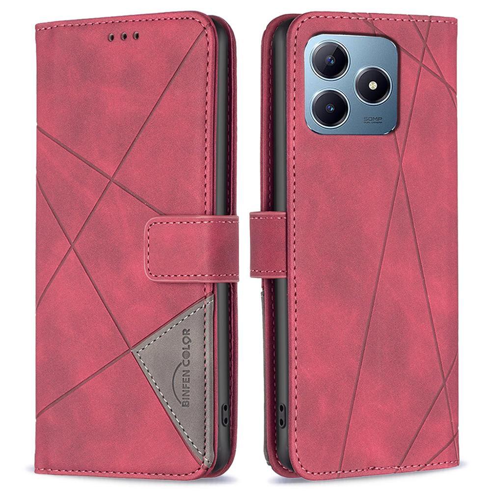 

For Realme Note 60x 4G/C63 4G/C61 4G Phone Cases Wallet Stand Geometry Imprint Leather Cover Red