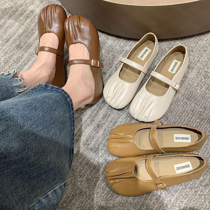 Soft-soled grandma shoes gentle small leather shoes Doudou shoes women's spring and summer new flat-soled shallow mouth Mary Jane single shoes