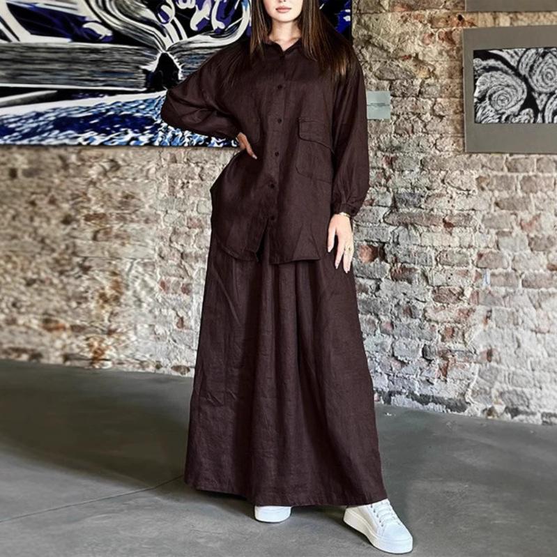 Spring and Autumn New Style Women's Retro Large-sized Lapel Long-sleeved Shirt and Skirt Casual Two-piece Set