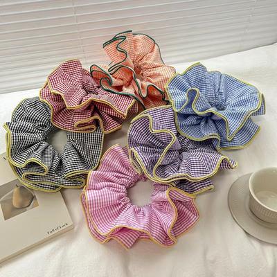 Scrunchies à volants à carreaux colorés rétro, bandeaux pour femmes, filles, corde à cheveux romantique douce, élastique, accessoires pour cheveux