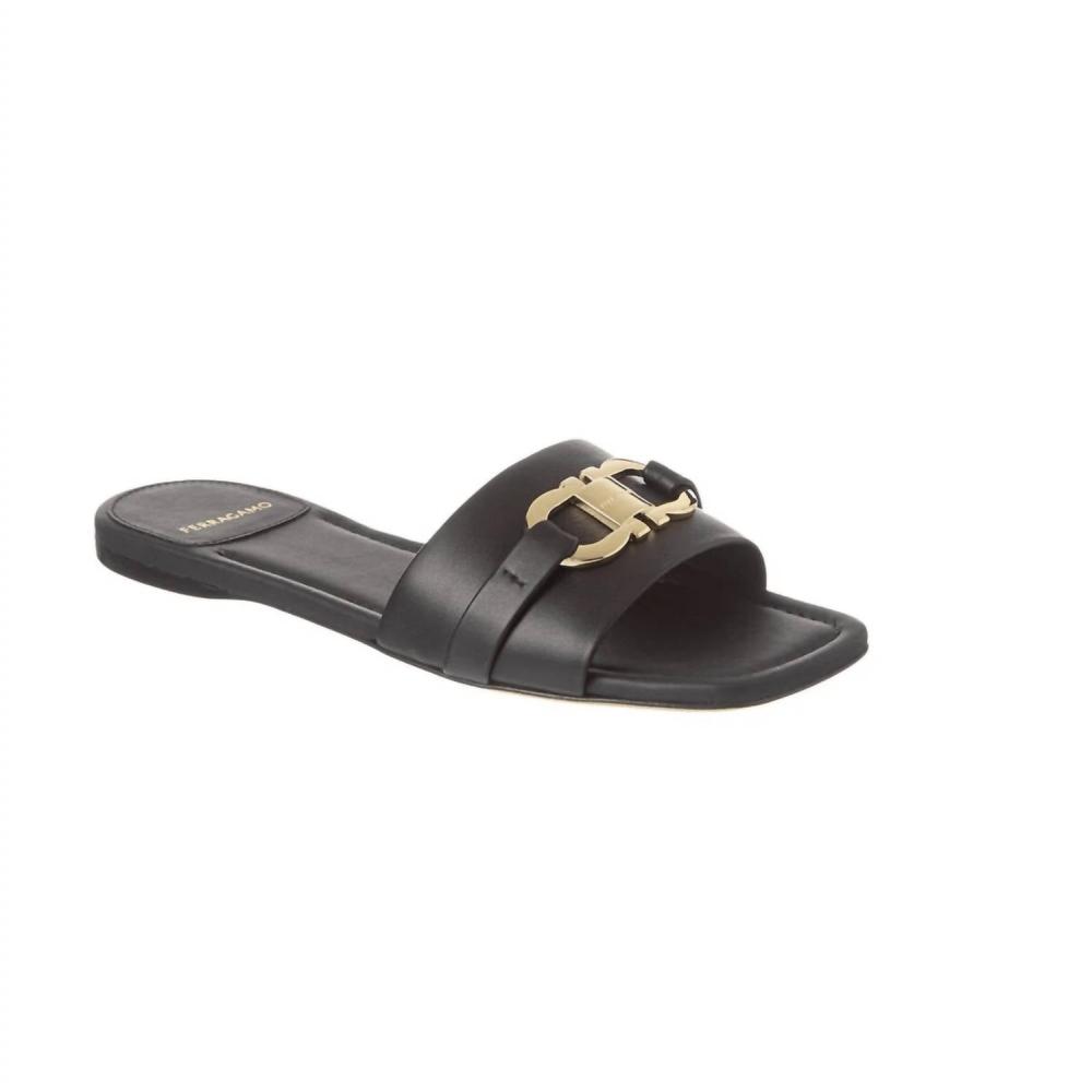 

Salvatore Ferragamo Women S Leah Flat Slide Sandal In Black Black US 10