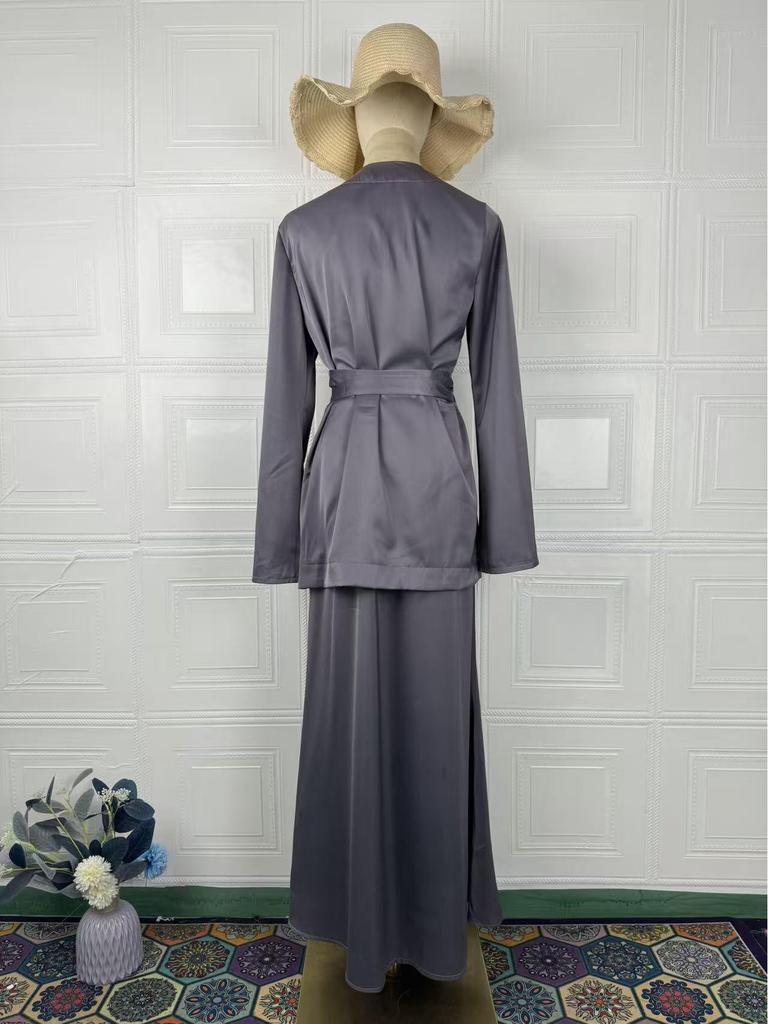 European and American Splicing Satin Long Skirt Suit - Spring 2026 Edition