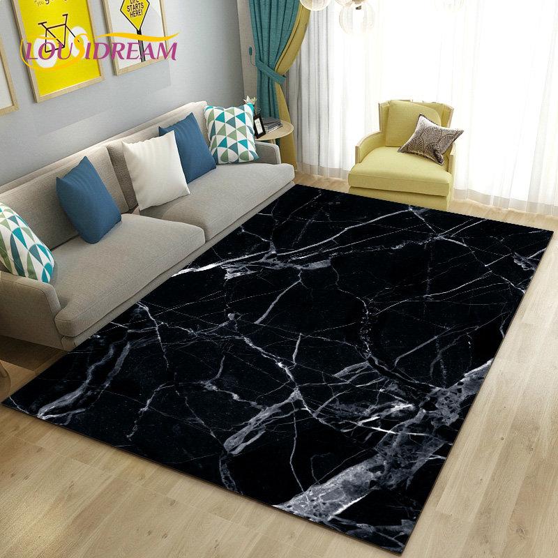 Nordic Black Gold Blue Marble Area Rug Large,Carpet Rug for Living Room Bedroom Sofa Doormat Decoration,kids Non-slip Floor Mat