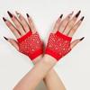 Fishnet Design Rhinestone Gloves Shiny Decor Short Gloves New Fingerless Gloves  Dance Performance