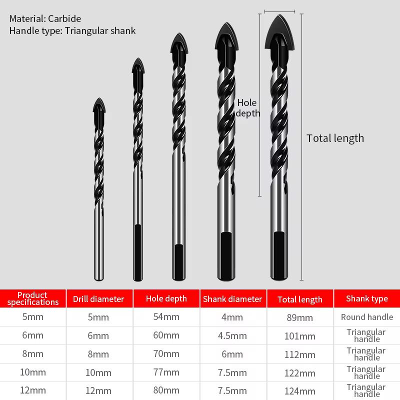 Newshark Tile Triangle Drill Bit Set Multifunctional Metal Drill Kit Ceramic Concrete Brick Punching Hole Drill Bits 6 8 10 12mm
