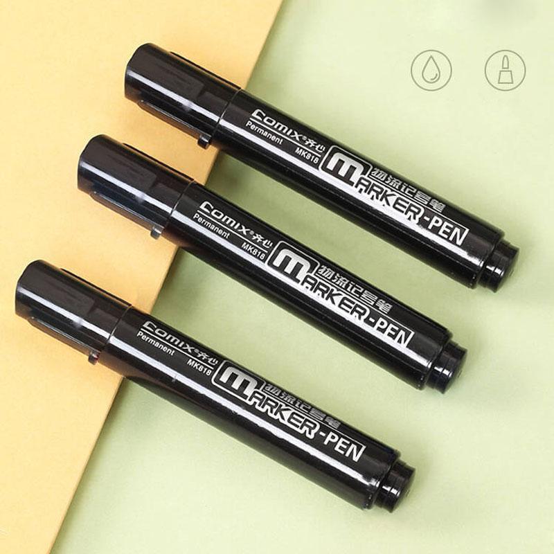 12pcs Black Waterproof Oil-proof and Non-fading Marker Pen Oil-based Marker Pen Large Head Thick Tip Marker Pens School Supplies