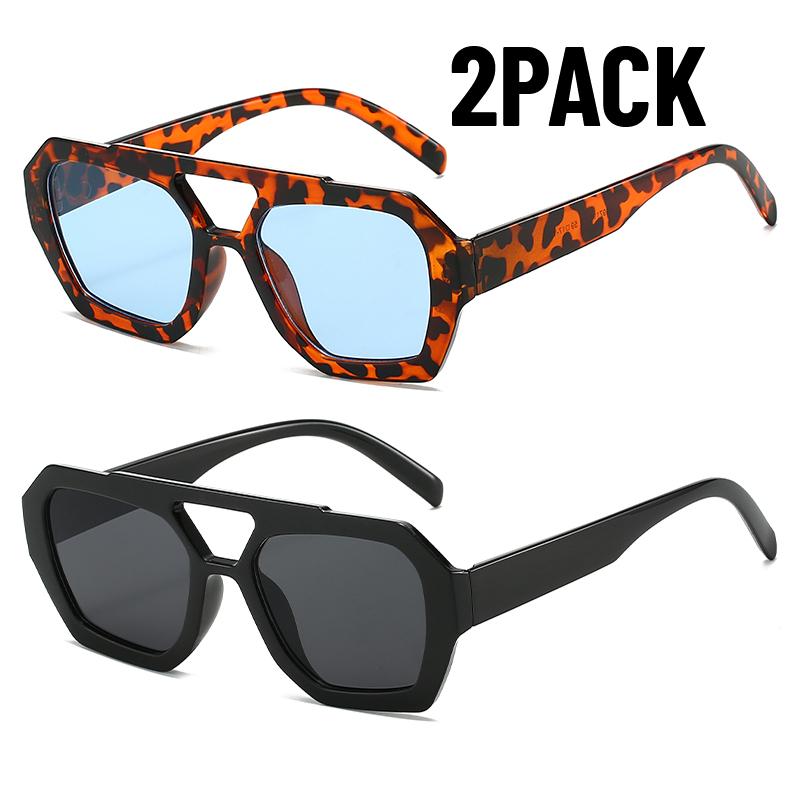 2PACK Fashion Double Bridges Women's Outdoor Travel Fishing Sunglasses Men Big Frame Eyewear Retro Luxury Designer Glasses UV400
