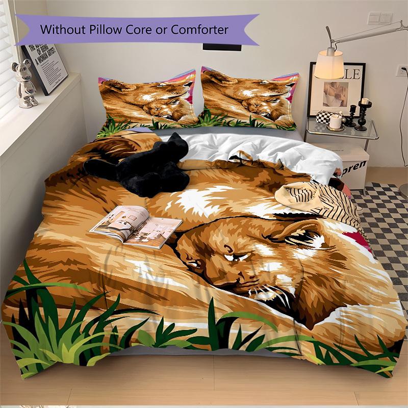 3pcs Lioness, Cub Duvet Cover Set -Includes 1 Duvet Cover and 2 Pillowcases, No Quilt Core, All-Season Home Decor yy251111161