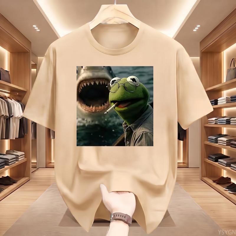Dark Humor Frog Shark Graphic Funny Meme Tshirt Unisexs Clothing Fashion Tshirts Cotton Casual Short Sleeve T Shirts Streetwear