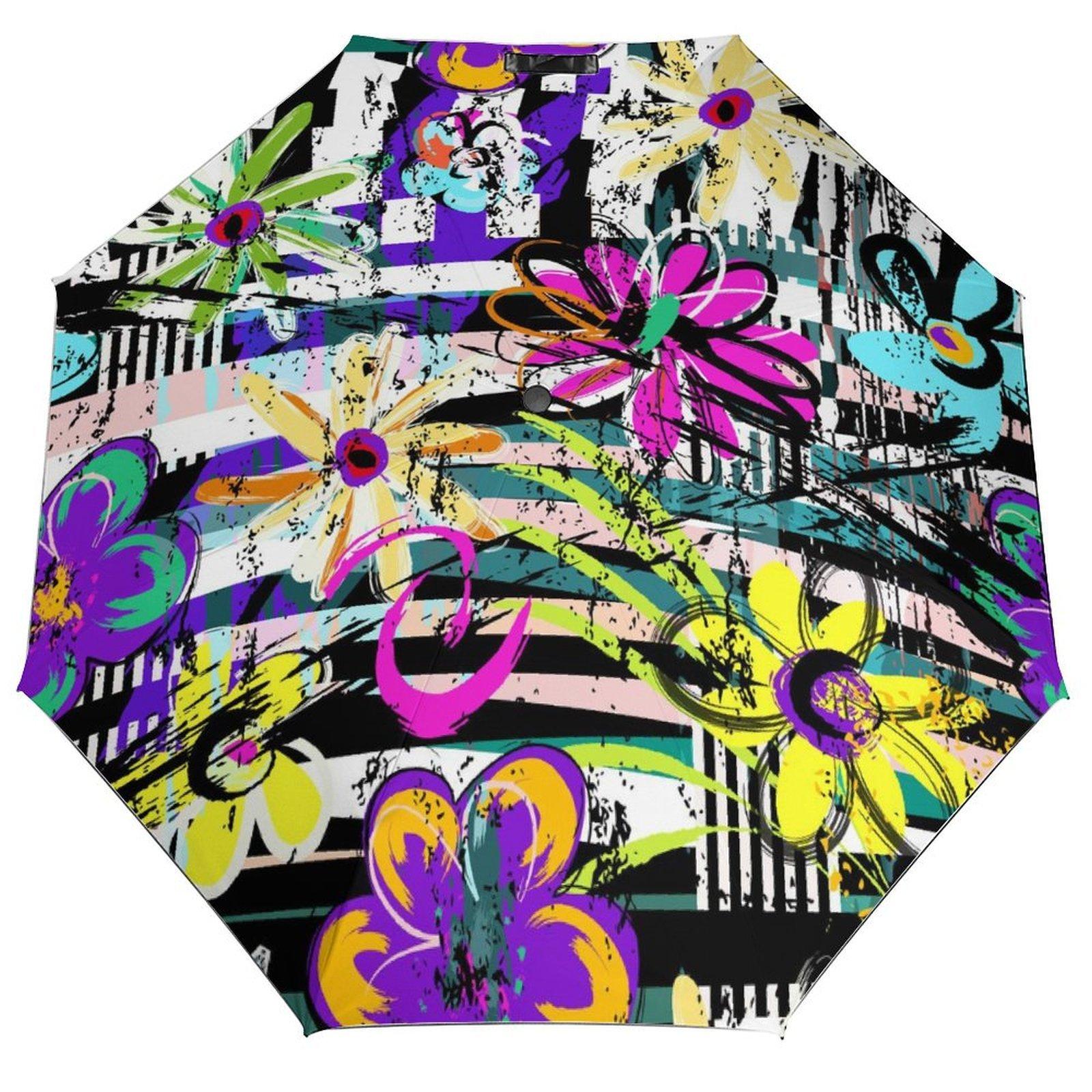 

1 шт. Автоматический зонт с сильной водоотталкивающей способностью и защитой от УФ-лучей для путешествий на открытом воздухе в стиле граффити чёрный