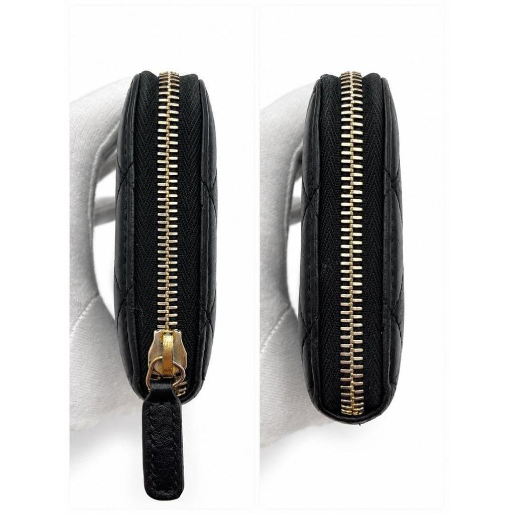 Used CHANEL Matelass Long Wallet, Round Zipper, Black, Lambskin