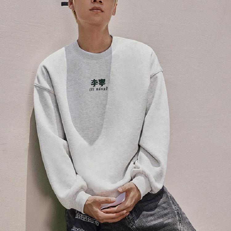 Li-Ning Sport Lifestyle Series Back Pattern Printed Fleece Crewneck Sweatshirt Unisex Sweatshirt Floral-Gray Deep-Antarctic-Gray AWDTB73-6